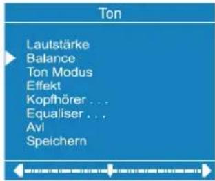 Ton Lautstärke Balance Ton Modus Effekt Kopfhörer ... Equaliser ... Avi Speichern