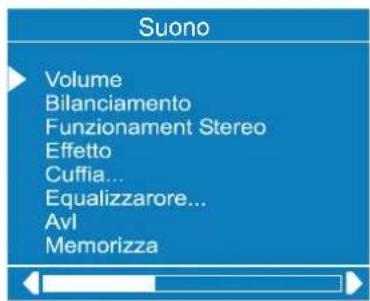 Suono Volume Bilanciamento Funzionament Stereo Effetto Cuffia... Equalizzarore... Avl Memorizza
