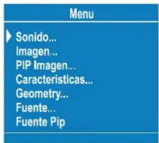 Menu Sonido... Imagen... PIP Imagen... Caracteristicas... Geometry... Fuente... Fuente Pip