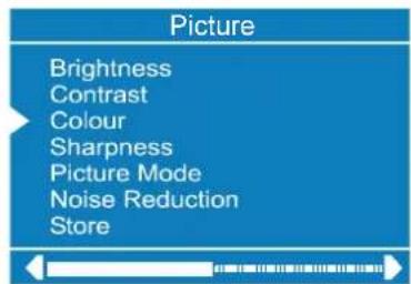 Picture Brightness Contrast Colour Sharpness Picture Mode Noise Reduction Store