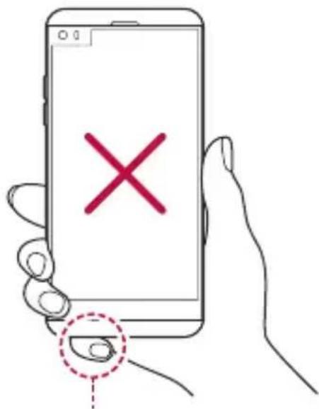 Hand-drawn illustration of a smartphone screen with a red X mark and a circular button, indicating a false rejection or error.