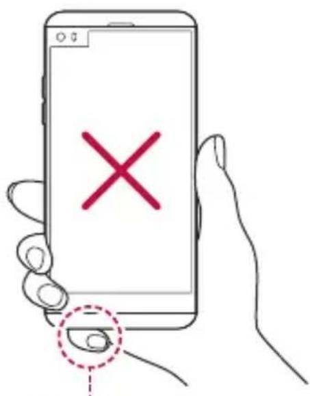 Hand holding smartphone screen with red X mark and finger icon, indicating cancellation or error