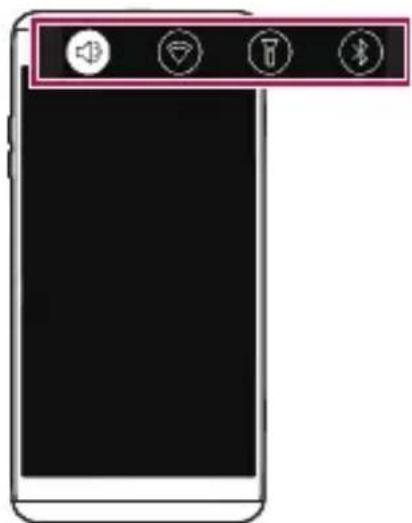 Mobile phone screen interface with four function icons: speaker, Wi-Fi, lock, and Bluetooth