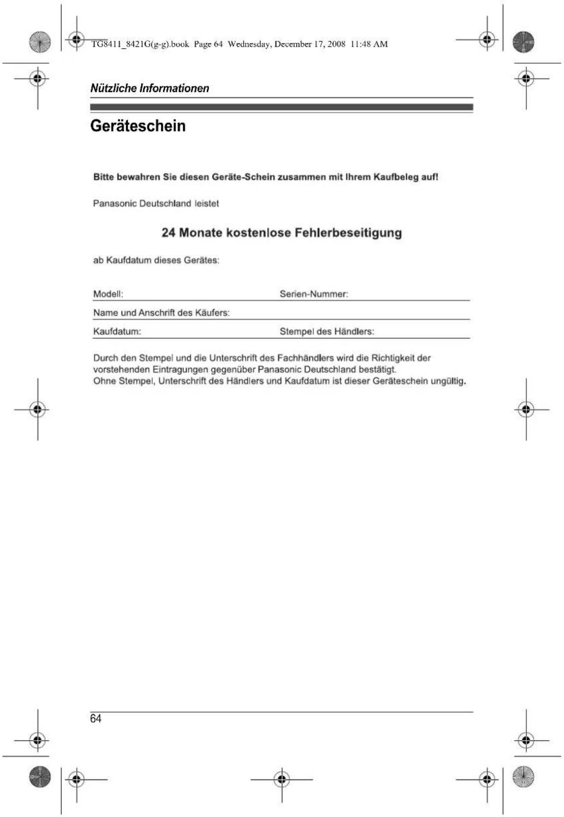 PANASONIC KX-TG8411G - Vorsicht - 9