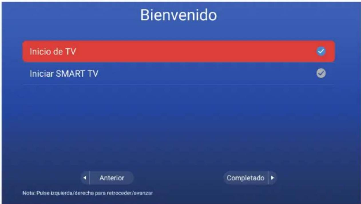 Bienvenido Inicio de TV Iniciar SMART TV Anterior Completado Note: Pulse izquierda/derecha para retroceder/avanzar