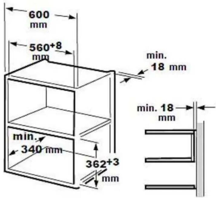600 mm 560+8 mm min. 18 mm min. 340 mm 362+3 mm min. 18 mm