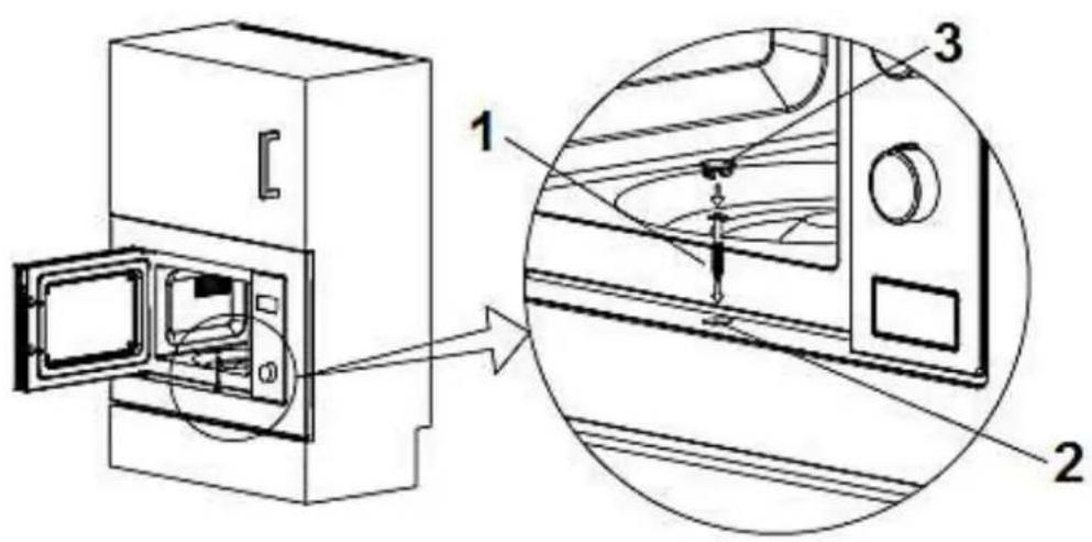 Technical diagram showing a device with labeled components and an inset view of internal wiring or wiring connections.