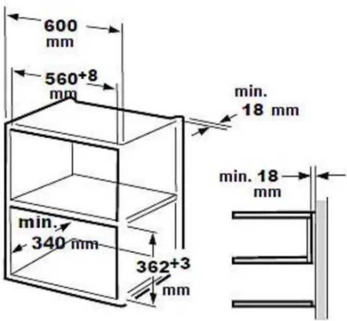 600 mm 560+8 mm min. 18 mm min. 340 mm 362+3 mm min. 18 mm
