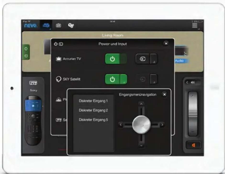 Living Room Power und Input Accurian TV SKY Satellit Eingangsmenünavigation Diskreter Eingang 1 Diskreter Eingang 2 Diskreter Eingang 5