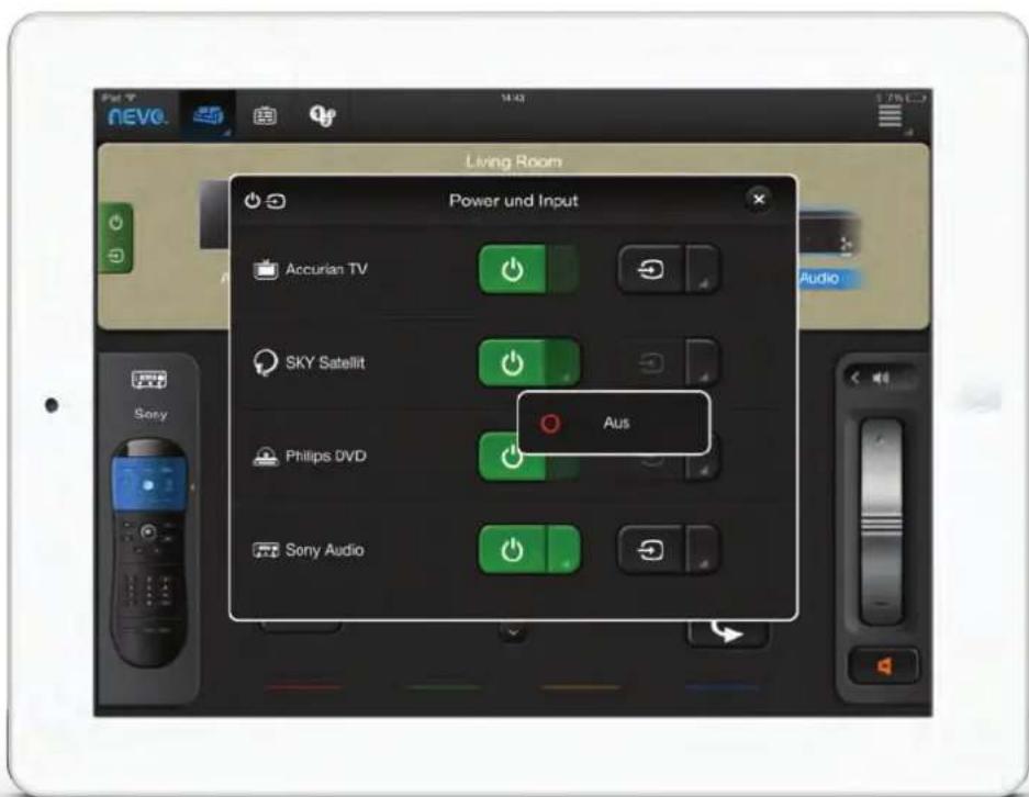 Living Room Power und Input Accurian TV SKY Satellit Ausb Philips DVD Sony Audio