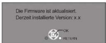 Die Firmware ist aktualisiert. Derzeit installierte Version: x.x OK RETURN