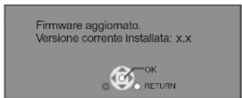 Firmware aggiornato. Versione corrente installata: x.x OK RETURN