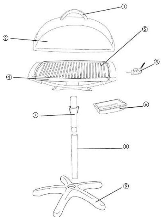 Labeled diagram of a portable electric cooker with numbered parts for identification