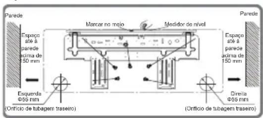Parede Espaco ste à parede acima de 50 mm Mencar no meio Medidor de nivel Parede Espaco ste à parede acima de 150 mm Esquenda Φ55 mm (Orificio de tubagem traseiro) Direta Φ55 mm (Orificio de tubagem traseiro)