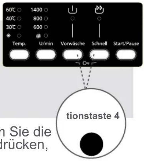 60°C ○ 1400 ○ 40°C ○ 800 ○ 30°C ○ 600 ○ * ○ ▼○ Temp. U/min Vorwäsche Schnell Start/Pause tionstaste 4 n Sie die lücken,