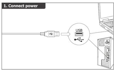 1. Connect power USB