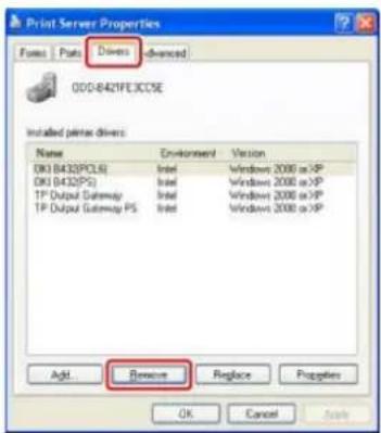 Print Server Properties Forms Paths: Drivers -advanced ODG-B421FEJCC9E Installed printer drivers: Name Environment Vision OK (B432PCLG) Intel Windows 2008 or XP OK (B432PS) Intel Windows 2008 or XP TP Output Gateway Intel Windows 2008 or XP TP Output Gateway PS Intel Windows 2008 or XP Add...Remove Replace Properties OK Cancel