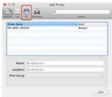 Add Printer Add Print Name 00-8432-167CS2 Kind Begin Name: No Selection Location: No Selection Print Using: Add