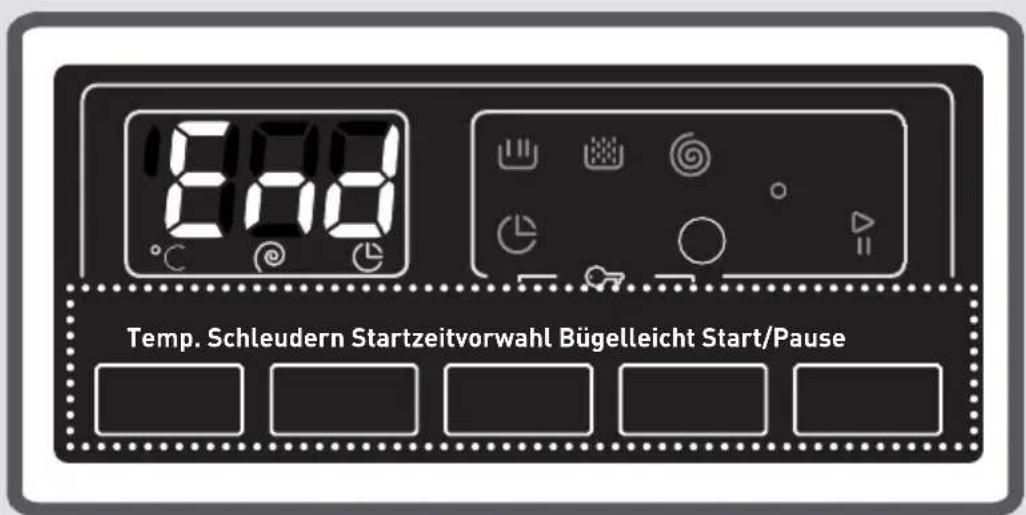 Temp. Schleudern Startzeitvorwahl Bügelleicht Start/Pause