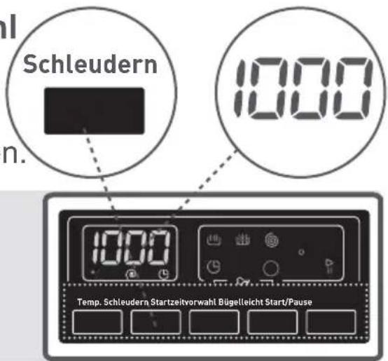 Schleudern 1000 1000 Temp. Schleudern Startzeitvorwahl Bügelleicht Start/Pause