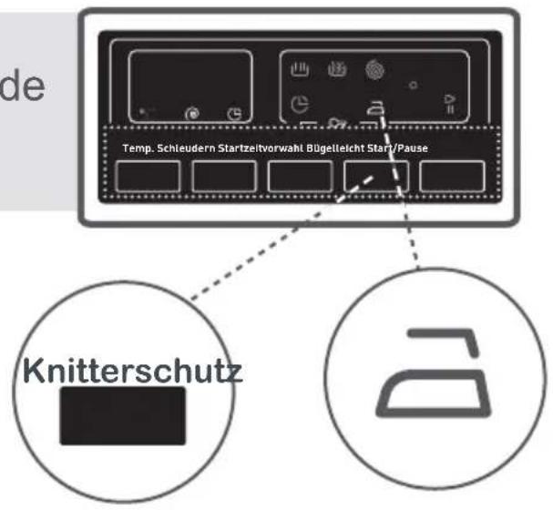 de Temp. Schleudern Startzeitvorwahl Bügelleicht Start/Pause Knitterschutz