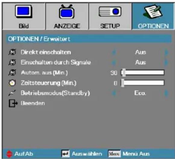 OPTOMA EH505e-B - Optionen | Erweitert - 1