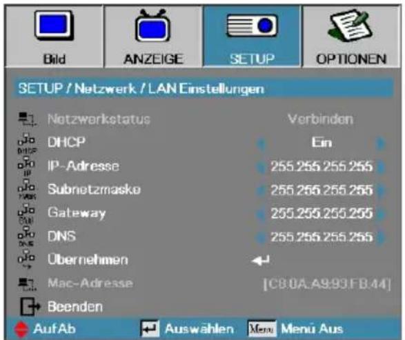 OPTOMA EH505e-B - Setup | LAN Einstellungen - 1