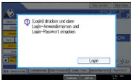 [Login] drücken und dann Login-Anwendernamen und Login-Password eingeben. Login