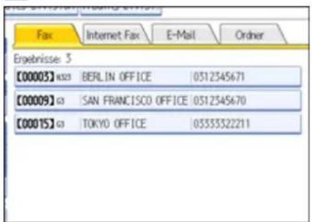 Ergebnisse: 5 [00003] 8323 BERLIN OFFICE 0512345671 [00009] 83 SAN FRANCISCO OFFICE 0512545670 [00015] 83 TOKYO OFFICE 05333322211