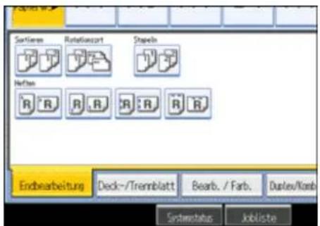 Sertfrem Rotationscart Shapein Heften R A R A R A R Endbearbeitung Deck-/Tremblatt Bearb. / Farb. Duplex/Komb Systemstatus Jobliste