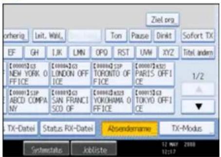 Ziel prg otherig Leit. Wall, Ton Pause Direkt Sofort TX EF GH IJK LMN OPQ RST UW XYZ Titel andem [00001]CS [00004]CS [00006]SP [00007]K52 PARIS OFFICE NEW YORK 0 FICE LONDON OFFICE TORONTO OF FICE [00001]SIP [00005]C SAN FRANCISCO OF [00006]K525 YOKOHAMA 0 FICE [00015]C TOKYO OFFICE ABCD COMPANY TX-Datei Status RXI-Datei Abendename TX-Modus Systematic kbliste 12 MAY 2008 12:17