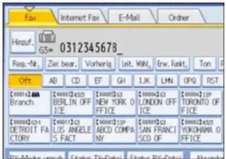 Hinzuf. G3= 0312345678_ Reg.-Nr. Zier bear. Vorherig Leit. Wahl. Erw. Funkt. Ton Offt AB CD EF GH IJK LMN OPQ RST [0001]ABBA Branch [0000]B323 BERLIN OFF ICE NEW YORK O FFICE LONDON OFF ICE TORONTO OF FFICE [0000]C3-1 DETROIT FA CTORY [0001]C3 LOS ANGELE S FACT ABCD COMPA NY SAN FRANCI SCO OF YOKOHAMA O FFICE BY-Mate upch Status TX-Date Status BY-Date Alexander