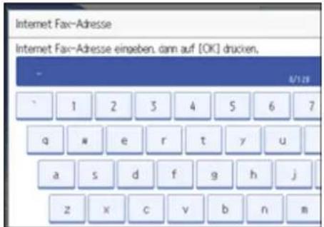 Internet Fax-Adresse Internet Fax-Adresse eingeben, dann auf [OK] drucken, A/128 1 2 3 4 5 6 7 q w e r t y u a s d f g h j z x c v b n m