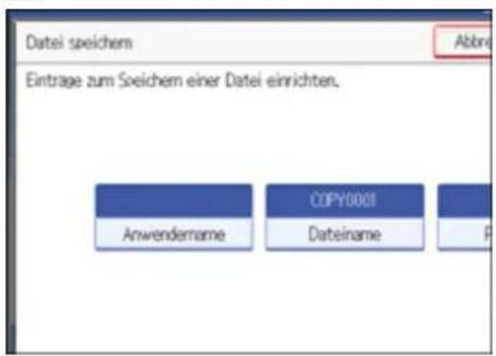 Datei speichem Einträge zum Speichem einer Datei einrichten. Anwenderrame COPY0001 Dateiname F