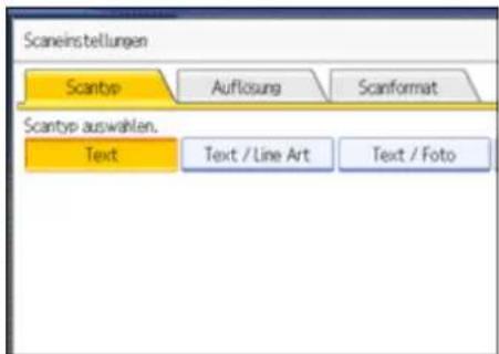 Scaneinstellungen Scanyp Auflosung Scanformat Scantyp auswahlen. Text Text / Line Art Text / Foto