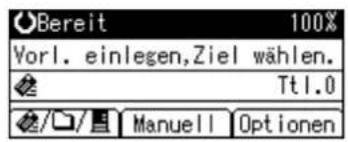 Bereit 100% Vorl. einlegen,Ziel wählen. Ttl.0 Manuell Optionen