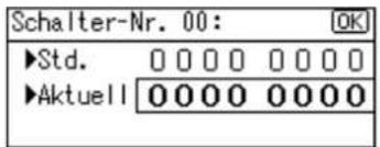 Schalter-Nr. 00: OK ►Std. 0 0 0 0 0 0 0 0 ►Aktuell 0 0 0 0 0 0 0 0