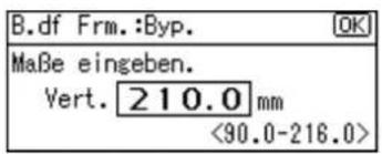 B.df Frm.:Byp. Maße eingeben. Vert. 210.0 mm <90.0-216.0>