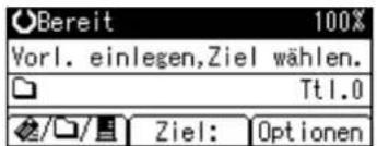 Bereit 100% Vorl. einlegen,Ziel wählen. Ttl.0 Ziel: Optionen