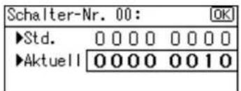 Schalter-Nr. 00: OK ►Std. 0 0 0 0 0 0 0 0 ►Aktuell 0 0 0 0 0 1 0