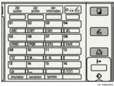 Ziel suchen Ziel prüfes Job- information 01 02 03 04 ABC DEF GHI JKL 05 06 07 08 MNO POR STU VWX 09 10 11 12 YZ @... & 13 14 15 16 Ø Umschaften Leerziches Symbolo