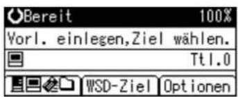 Bereit 100% Vorl. einlegen,Ziel wählen. Ttl.0 WSD-Ziel Optionen