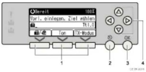 Bereit 100X Vorl. einlegen. Ziel wählen Ttl.0 Ton TX-Vodus OK 1 2 3 4