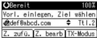 Bereit 100% Vorl. einlegen, Ziel wählen def@abcd.com Tt1.2 Z. zufü. Z. bearb TX-Modus