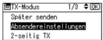 TX-Modus 1/3 OK Später senden Absendereinstellungen 2-seitig TX