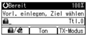Bereit 100% Vorl. einlegen, Ziel wählen Ttl.0 Ton TX-Modus