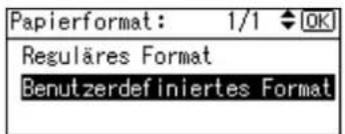 Papierformat: 1/1 OK Reguläres Format Benutzerdefiniertes Format
