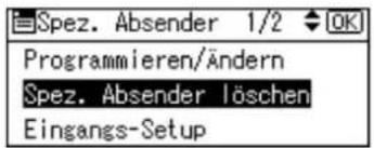 Spez. Absender 1/2 OK Programmieren/Ändern Spez. Absender löschen Eingangs-Setup