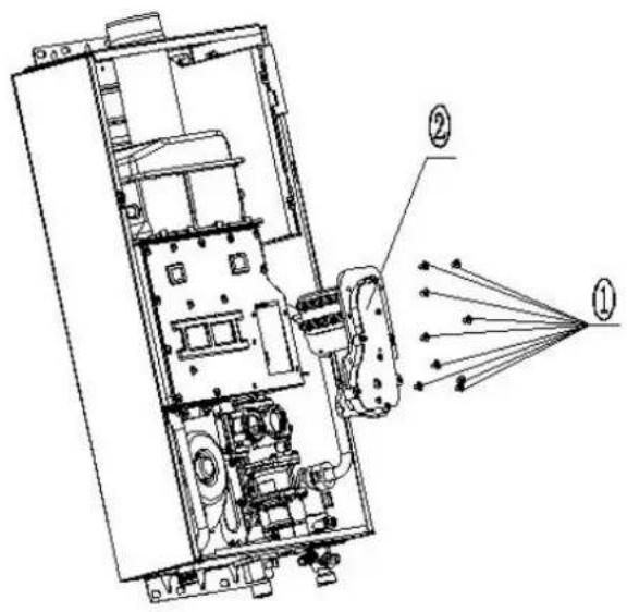 Technical diagram of an electrical enclosure with labeled components and light rays indicating illumination or signal paths.