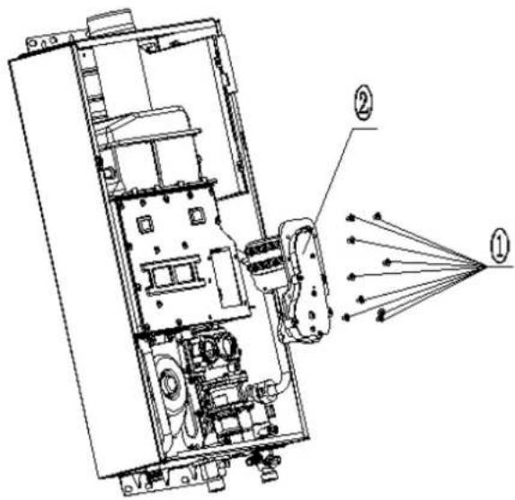 Technical diagram of an electrical enclosure with labeled components and light rays indicating illumination or signal paths.
